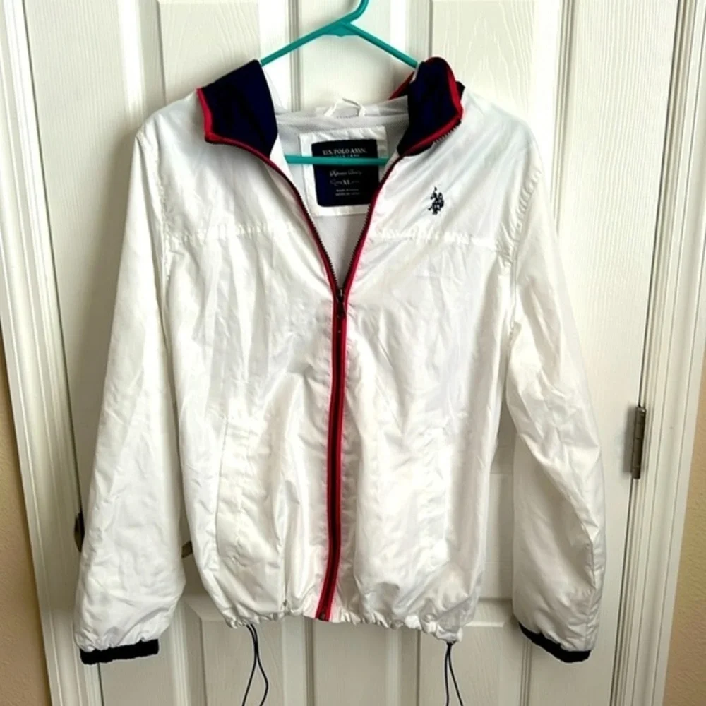 US Polo Assn White Windbreaker Jacket Full Zip Lightweight XL - Picture 1 of 9